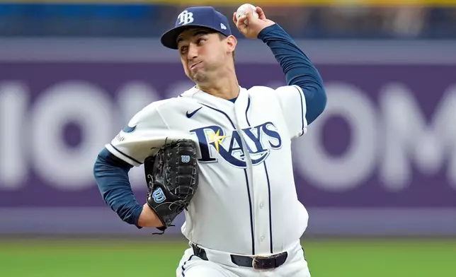 Tampa Bay Rays pitcher Ian Seymour delivers to the Boston Red Sox during the first inning of a baseball game Monday, June 8, 2026, in St. Petersburg, Fla. (AP Photo/Chris O'Meara)