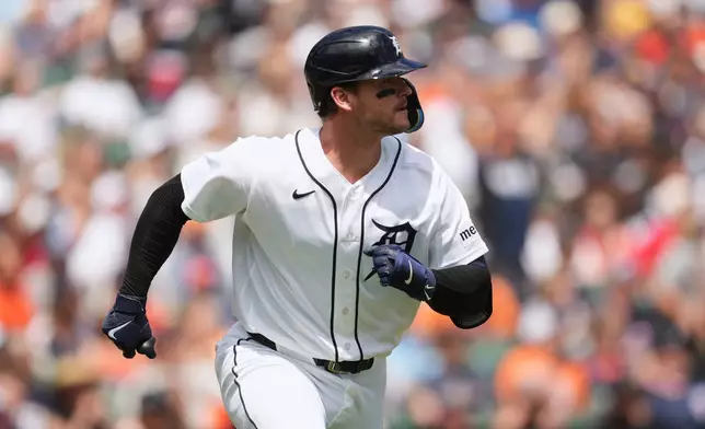Detroit Tigers' Dillon Dingler watches his home run against the Chicago White Sox during the seventh inning of a baseball game Saturday, June 20, 2026, in Detroit. (AP Photo/Paul Sancya)