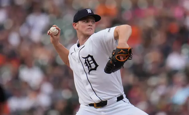 Detroit Tigers pitcher Troy Melton throws against the Chicago White Sox during the first inning of a baseball game Saturday, June 20, 2026, in Detroit. (AP Photo/Paul Sancya)