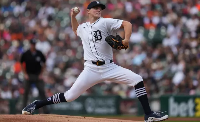 Detroit Tigers pitcher Troy Melton throws against the Chicago White Sox during the first inning of a baseball game Saturday, June 20, 2026, in Detroit. (AP Photo/Paul Sancya)
