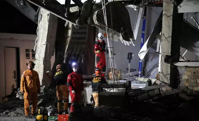 Rescuers use heavy equipment as they conduct a search and retrieval operation at a damaged building following an earthquake in General Santos, Philippines, Tuesday, June 9, 2026. (AP Photo/Basilio Sepe)