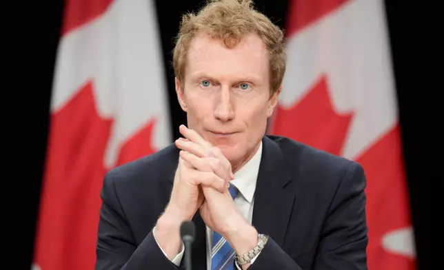 Canadian Identity and Culture Minister Marc Miller looks on during a news conference in Ottawa, Ontario, Wednesday, June 10, 2026. (Adrian Wyld/The Canadian Press via AP)