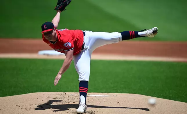 Cleveland Guardians starting pitcher Parker Messick delivers during the first inning of a baseball game against the New York Yankees, Wednesday, June 10, 2026, in Cleveland. (AP Photo/David Dermer)