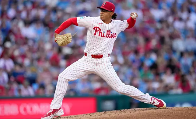 Philadelphia Phillies' Jesús Luzardo pitches during the second inning of a baseball game against the Miami Marlins Tuesday, June 16, 2026, in Philadelphia. (AP Photo/Matt Slocum)