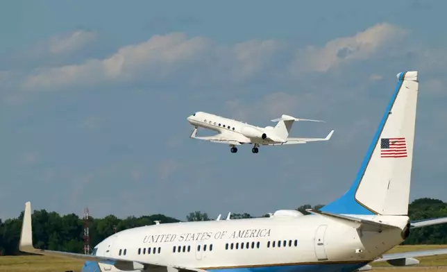 Air Force Two, with Vice President JD Vance and second lady Usha Vance on board, departs Joint Base Andrews, Md., Saturday, June 20, 2026, en route to Switzerland. (Elizabeth Frantz/Pool Photo via AP)