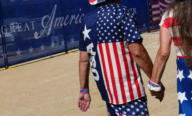 People arrive ahead of President Donald Trump's speech at the opening of the Great American State Fair on the National Mall, Wednesday, June 24, 2026, in Washington. (AP Photo/Julia Demaree Nikhinson)