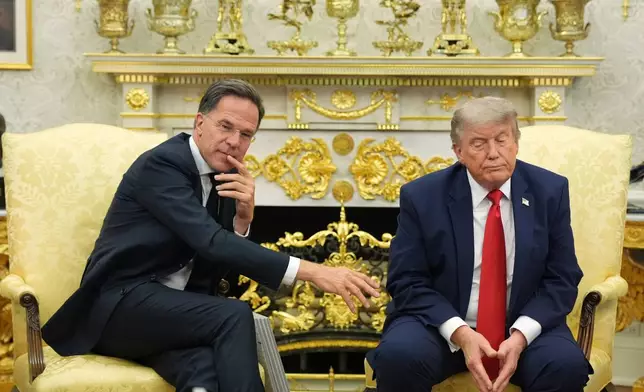 President Donald Trump meets with NATO Secretary General Mark Rutte in the Oval Office at the White House, Wednesday, June 24, 2026, in Washington. (AP Photo/Jacquelyn Martin)