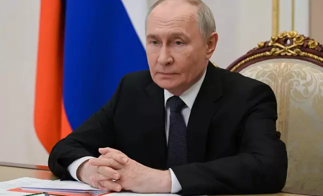 Russian President Vladimir Putin chairs a Security Council meeting via videoconference at the Kremlin in Moscow, Thursday, June 25, 2026. (Pavel Byrkin/Sputnik, Kremlin Pool Photo via AP)