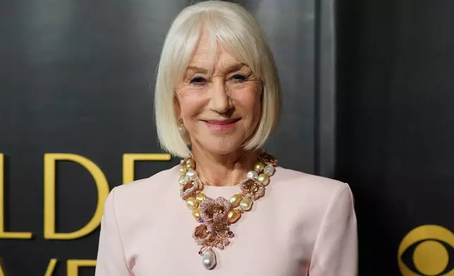 FILE - Helen Mirren arrives at the Golden Globes Golden Eve on Tuesday, Jan. 6, 2026, at The Beverly Hilton Hotel, in Beverly Hills, Calif. (Photo by Jordan Strauss/Invision/AP)