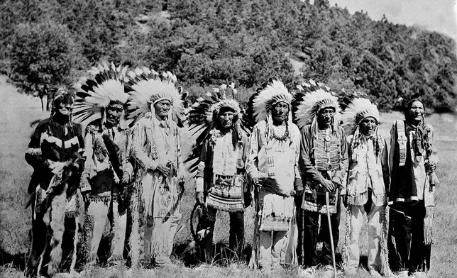FILE - Sioux Indians, six of whom were present at the battle of Little Big Horn, where General George Custer and his soldiers were gathered for a reunion on Sept. 2, 1948 at Custer state park, in South Dakota's Black Hills. (AP Photo,File)