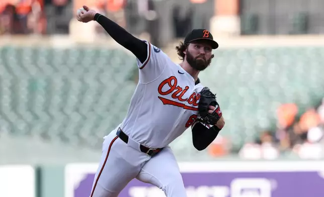 Baltimore Orioles pitcher Brandon Young throws during the first inning of a baseball game against the Seattle Mariners, Wednesday, June 10, 2026, in Baltimore. (AP Photo/Terrance Williams)