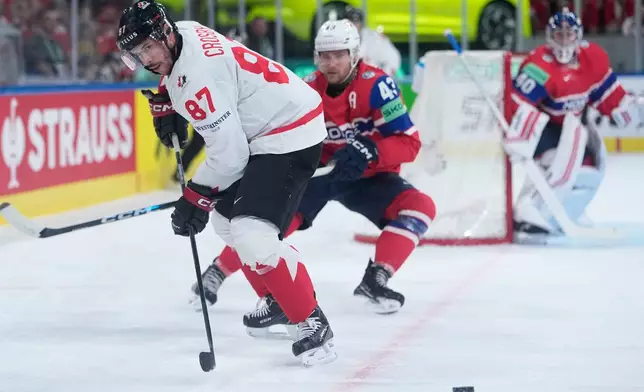 during the 2026 IIHF Men's Ice Hockey World Championship bronze medal match between Canada and Norway, in Zurich, Switzerland, Sunday, May 31, 2026. (AP Photo/Darko Bandic)