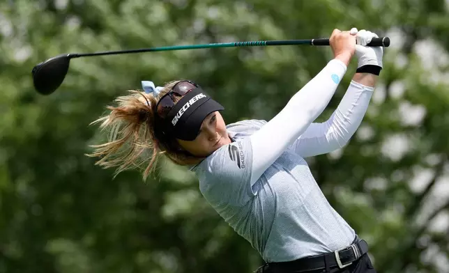 Brooke Henderson, of Canada, hits on the third hole during the final round of the Women's PGA Championship golf tournament at Hazeltine National Golf Club, Sunday, June 28, 2026, in Chaska, Minn. (AP Photo/Chris Carlson)
