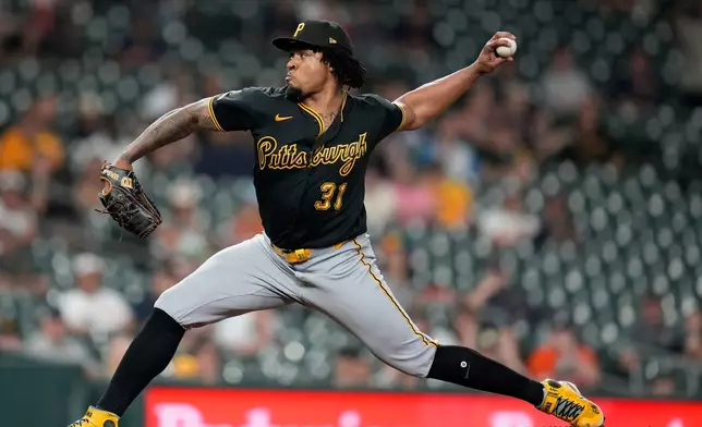 Pittsburgh Pirates pitcher Gregory Soto delivers to Houston Astros' Yordan Alvarez during the eighth inning of a baseball game, Wednesday, June 3, 2026, in Houston. (AP Photo/Karen Warren)
