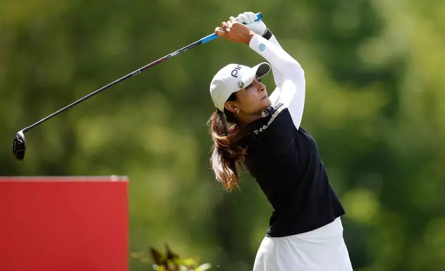 Gurleen Kaur watches her tee shot on the 15th hole during the first round of the Dow Championship LPGA golf tournament, Thursday, June 11, 2026, at Midland Country Club in Midland, Mich. (AP Photo/Al Goldis)