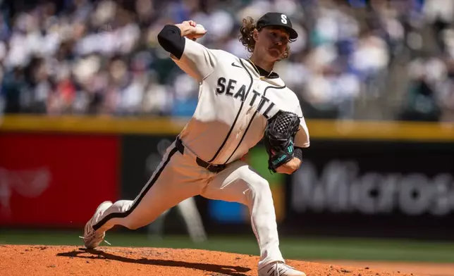 Seattle Mariners starter Bryce Miller delivers during the third inning of a baseball game against the Arizona Diamondbacks, Sunday, May 31, 2026, in Seattle. (AP Photo/Stephen Brashear)