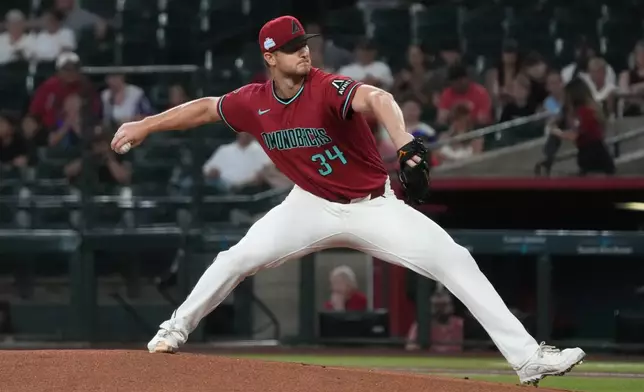 Arizona Diamondbacks pitcher Michael Soroka throws against the Washington Nationals in the first inning of a baseball game, Sunday, June 7, 2026, in Phoenix. (AP Photo/Rick Scuteri)