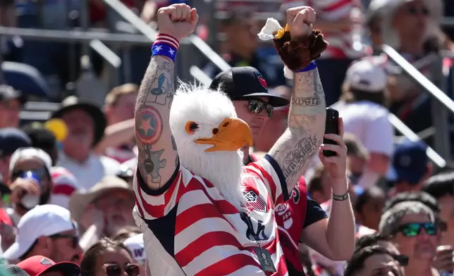 US fan reacts during the World Cup Group D soccer match between the United States and Australia in Seattle, Friday, June 19, 2026. (AP Photo/Ted S. Warren)