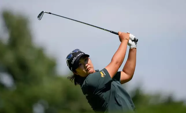 Haeran Ryu, of South Korea, hits from the fourth tee during the third round of the Women's PGA Championship golf tournament at Hazeltine National Golf Club, Saturday, June 27, 2026, in Chaska, Minn. (AP Photo/Matt York)