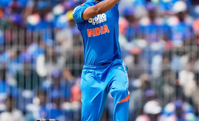 India's Prasidh Krishna bowls a delivery during the third ODI cricket match between Afghanistan and India in Chennai, India, Saturday, June 20, 2026. (AP Photo/Mahesh Kumar A.)