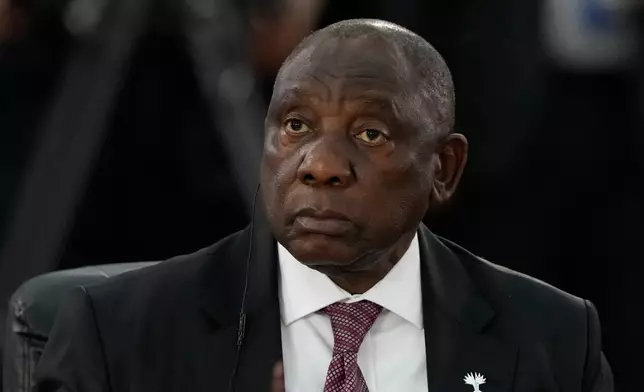 FILE - South Africa's President Cyril Ramaphosa attends the 17th annual BRICS summit in Rio de Janeiro, July 6, 2025. (AP Photo/Eraldo Peres, File)