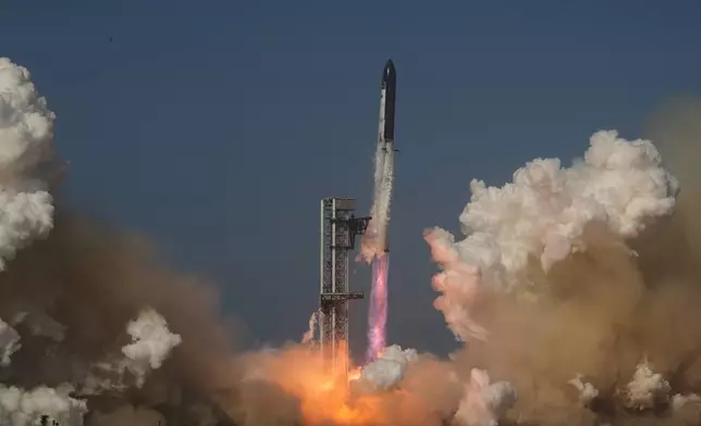 FILE - SpaceX's Starship rocket lifts off during a test flight from Starbase, Texas, Friday, May 22, 2026. (AP Photo/Eric Gay, File)