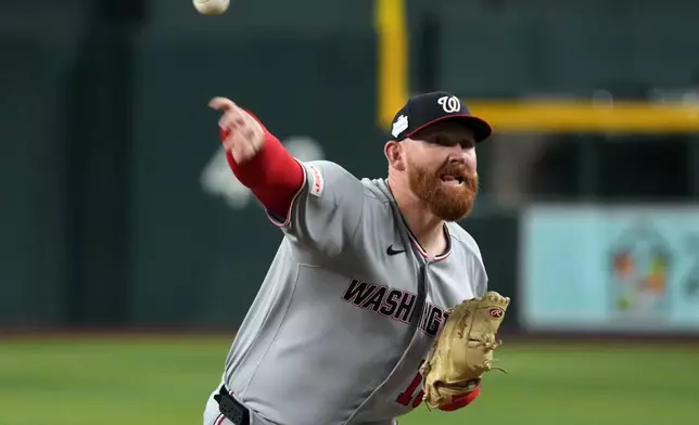 Washington Nationals pitcher Zack Littell throws against the Arizona Diamondbacks in the first inning of a baseball game, Saturday, June 6, 2026, in Phoenix. (AP Photo/Rick Scuteri)