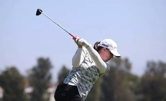 Jennifer Kupcho hits off the 10th tee during the first round of the U.S. Women's Open golf tournament Thursday, June 4, 2026, in the Pacific Palisades area of Los Angeles. (AP Photo/Jessie Alcheh)