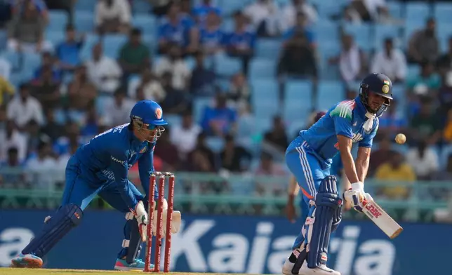 India's captain Shubman Gill plays a shot during the second ODI cricket match between India and Afghanistan in Lucknow, India, Wednesday, June 17, 2026. (AP Photo/Manish Swarup)