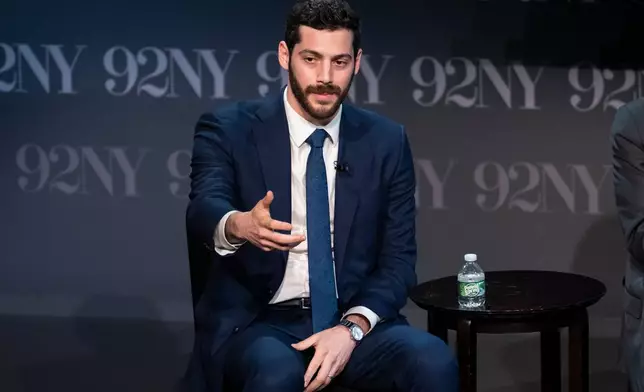 FILE - Alex Bores, democratic candidate in New York's 12th Congressional District, speaks during "NY-12 for Congress: Candidate Forum" at 92NY, April 15, 2026, in New York. (AP Photo/Yuki Iwamura, File)