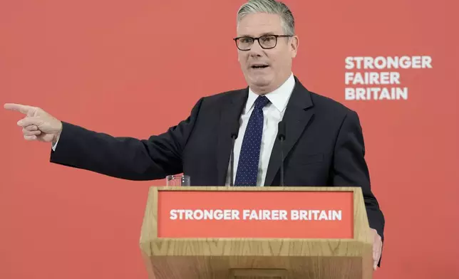 British Prime Minister Keir Starmer announces a defense plan, in Berkshire, England, Tuesday, June 30, 2026. (Stefan Rousseau/Pool Photo via AP)