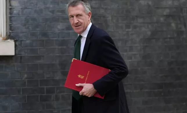 Britain's Secretary of State for Defence Dan Jarvis arrives for a cabinet meeting hosted by Britain's Prime Minister Keir Starmer at Downing Street in London, Tuesday, June 23, 2026.(AP Photo/Alastair Grant)