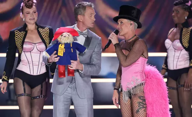 Neil Patrick Harris, left, and Host Pink perform during the 79th Tony Awards on Sunday, June 7, 2026, at Radio City Music Hall in New York. (Photo by Charles Sykes/Invision/AP)