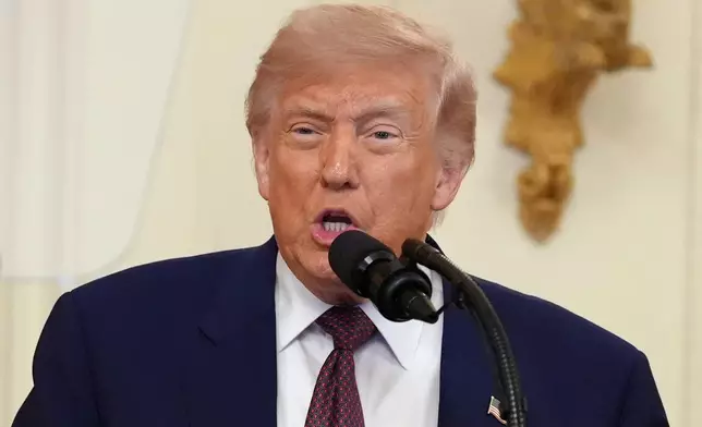President Donald Trump speaks during a Medal of Honor ceremony in the East Room of the White House, Thursday, June 18, 2026, in Washington. (AP Photo/Jacquelyn Martin)