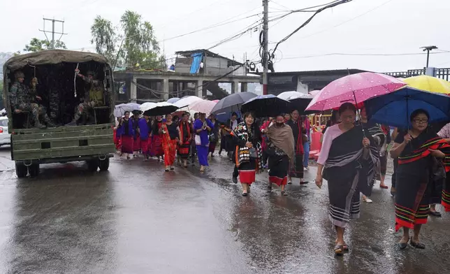 Indigenous Nagas participate in a protest against rising cases of sexual violence against women and demanding justice for victims, in Kohima, capital of the northeastern Indian state of Nagaland, Friday, June 19, 2026. (AP Photo/Yirmiyan Arthur)