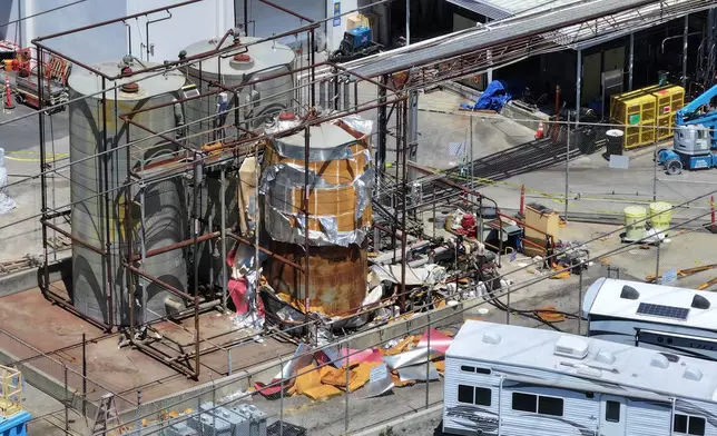 Ariel view of the chemical tank at GKN Aerospace in Garden Grove, Calif. on Wednesday, June 10, 2026. (AP Photo/William Liang)