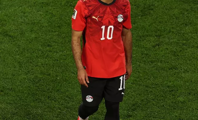 Egypt's Mohamed Salah (10) leaves the field after being substituted during the World Cup Group G soccer match between Egypt and Iran in Seattle, Friday, June 26, 2026. (AP Photo/Maddy Grassy)