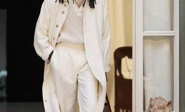 A model wears a creation as part of the Ralph Lauren Spring/Summer 2027 men's collection presented in Milan, Italy, Friday, June 19, 2026. (AP Photo/Antonio Calanni)