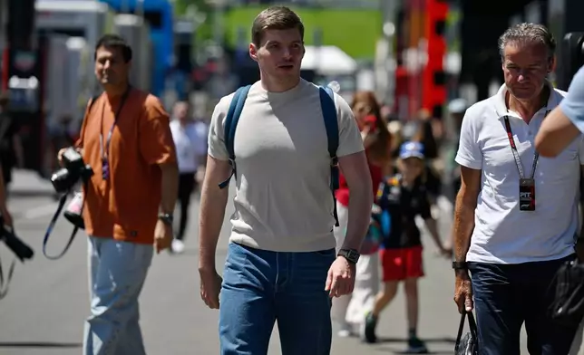 Red Bull driver Max Verstappen of the Netherlands walks through the paddock as he arrives for the Austrian F1 Grand Prix, in Spielberg, Austria, Thursday, June 25, 2026. (AP Photo/Denes Erdos)