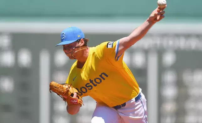 Boston Red Sox's Jake Bennett delivers a pitch to a New York Yankees batter in the first inning of a baseball game, Saturday, June 27, 2026, in Boston. (AP Photo/Steven Senne)