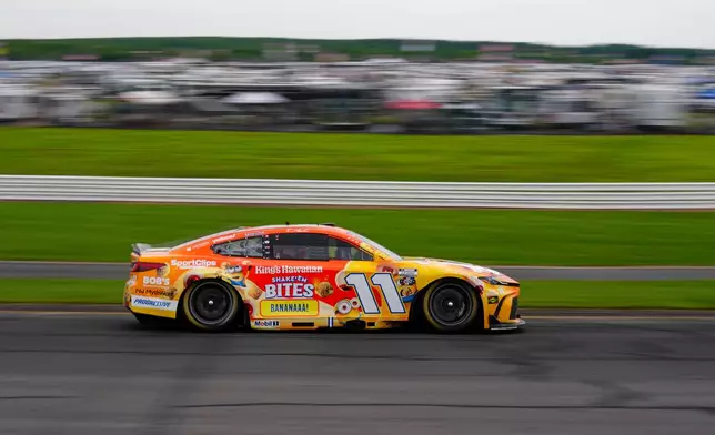 Denny Hamlin drives during a NASCAR Cup Series auto race at Pocono Raceway, Sunday, June 14, 2026, in Long Pond, Pa. (AP Photo/Derik Hamilton)