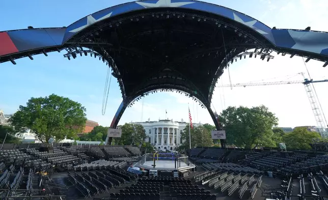 The arena for the UFC Freedom 250 fights on the South Lawn of the White House is photographed Thursday, June 11, 2026, in Washington. (AP Photo/Alex Brandon)