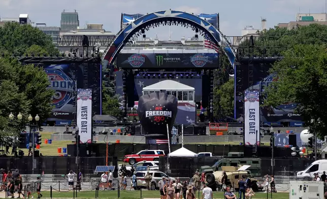 The arena for the UFC Freedom 250 fights is pictured on the South Lawn of the White House, in Washington, Saturday, June 13, 2026. (AP Photo/Rahmat Gul)