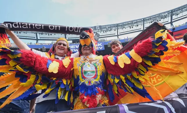 Fans cheer prior to the World Cup Group E soccer match between Ecuador and Germany in East Rutherford, N.J., near New York, Thursday, June 25, 2026. (AP Photo/Frank Franklin II)