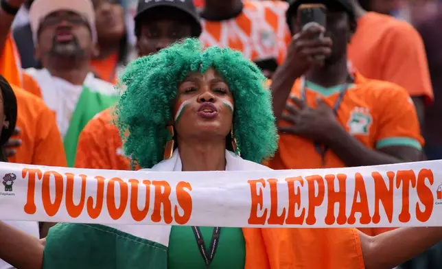 Ivory Coast soccer fans ahead the World Cup Group E soccer match between Curacao and Ivory Coast in Philadelphia, Thursday, June 25, 2026. (AP Photo/Matt Rourke)