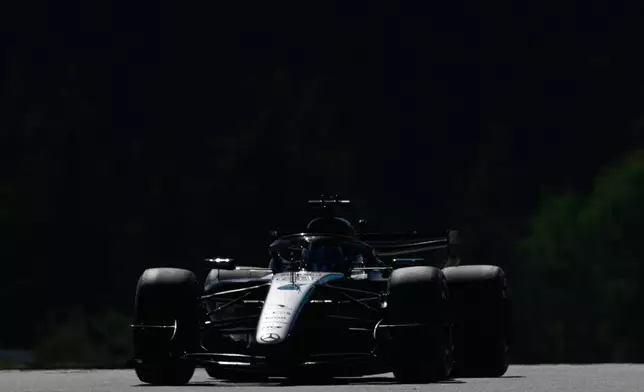 Mercedes driver George Russell of Britain steers his car during the qualifying session ahead of the Austrian F1 Grand Prix, in Spielberg, Austria, Saturday, June 27, 2026. (AP Photo/Denes Erdos)