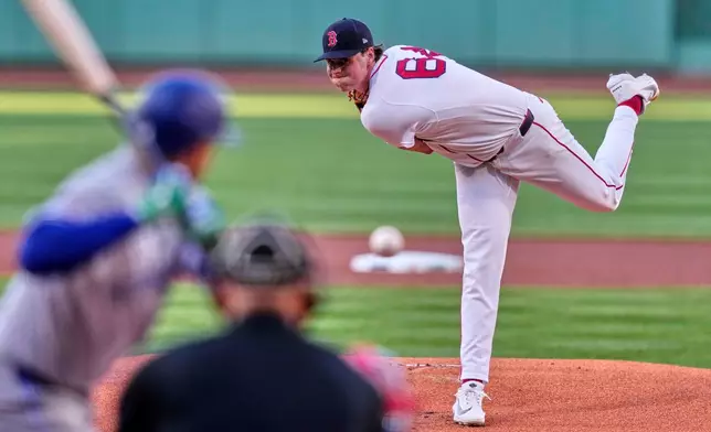 Boston Red Sox starting pitcher Jake Bennett delivers during the first inning of a baseball game against the Toronto Blue Jays, Wednesday, June 17, 2026, in Boston. (AP Photo/Charles Krupa)