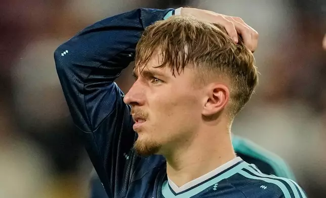 Germany's Lennart Karl after the friendly soccer match between Germany and Finland in Mainz, Germany, Sunday, May 31, 2026. (AP Photo/Michael Probst)
