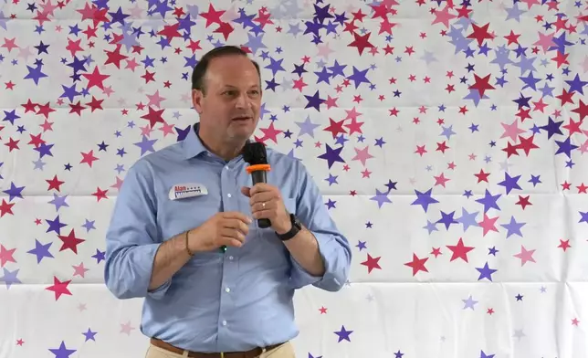 South Carolina Attorney General Alan Wilson speaks to supporters at a VFW post as he campaigns in the Republican gubernatorial primary runoff, Monday, June 22, 2026, in Sumter, S.C. (AP Photo/Meg Kinnard)