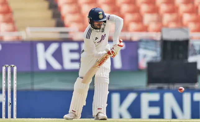 India's captain Shubman Gill bats on day two of the cricket test match between Afghanistan and India in New Chandigarh, India, Sunday, June 7, 2026. (AP Photo/Ashwini Bhatia)